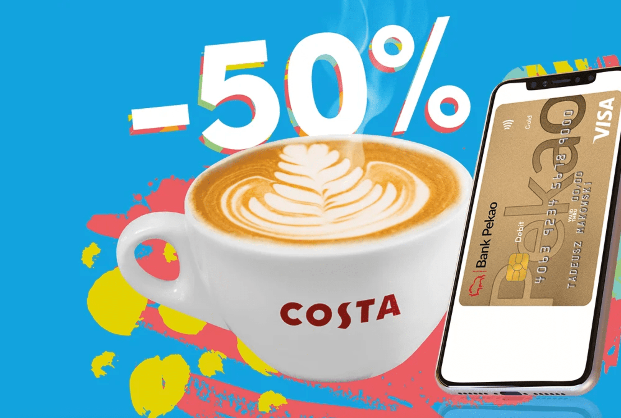 Kawa za pół ceny dla klientów indywidualnych banku! Rusza wspólna kampania Pekao, Visa i Costa Coffee: kawa za pół ceny dla klientów indywidualnych banku!